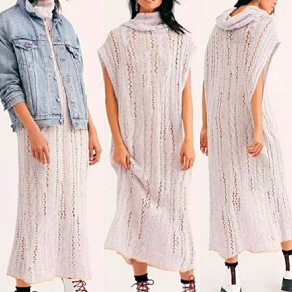 Free People Women's Nwt Knit Cowl Pirouette Tunic In Sugar Cloud Combo Size M/L